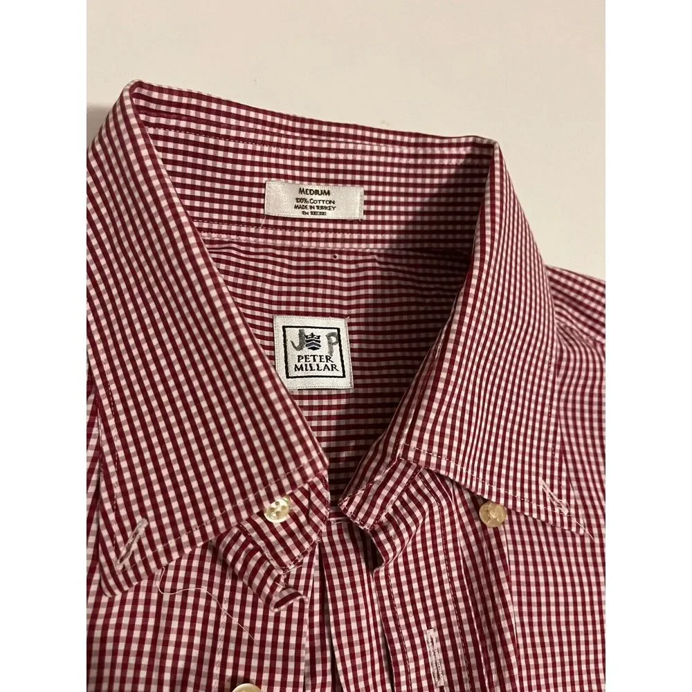 Peter Millar Titleist Mens Button Shirt M Plaid Red‎ White Long Sleeve